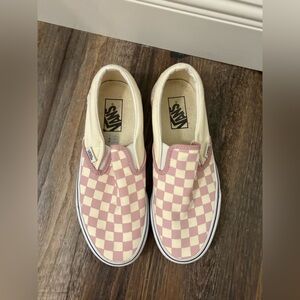 Vans Pink and Cream Checkered Slip-On Sneakers